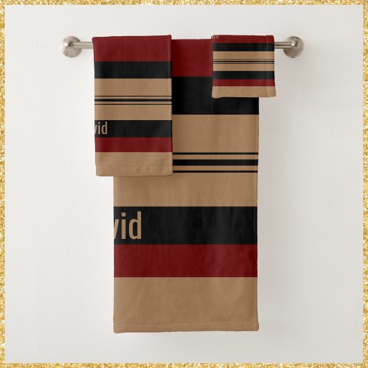 Masculine Red Black en Gold Bold Striped Bad Handdoek