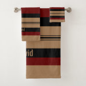 Masculine Red Black en Gold Bold Striped Bad Handdoek (Insitu)