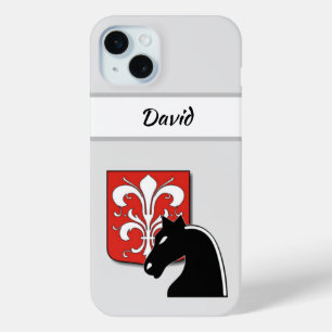 Masculine Red en Black Knight and Shield iPhone 15 Mini Hoesje