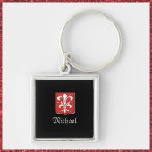 Masculine Red en Black Medieval Knight Shield Sleutelhanger
