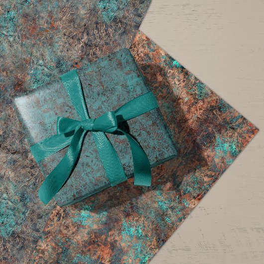 Masculine Rust Turquoise Patina Design Wrappin Inpakpapier Vel