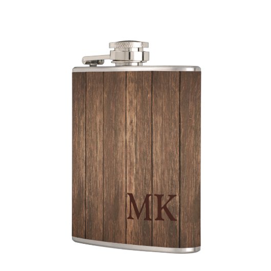 Masculine Rustic Wood Design Initiaal Monogram Heupfles (Links)
