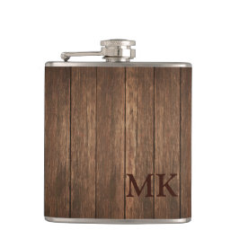 Masculine Rustic Wood Design Initiaal Monogram Heupfles