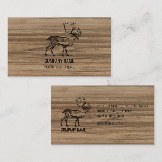 Masculine Rustic Wood Textuur & Deer Visitekaartje (Voorkant / Achterkant)