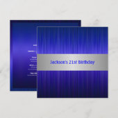 Masculine Silver Blue Stripe 21st Birthday Kaart (Voorkant / Achterkant)
