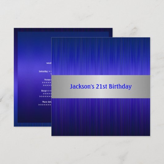 Masculine Silver Blue Stripe 21st Birthday Kaart (Voorkant / Achterkant)