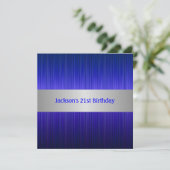 Masculine Silver Blue Stripe 21st Birthday Kaart (Staand voorkant)