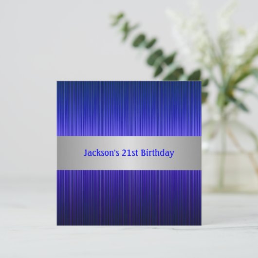 Masculine Silver Blue Stripe 21st Birthday Kaart (Staand voorkant)