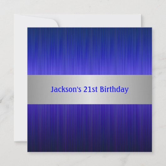 Masculine Silver Blue Stripe 21st Birthday Kaart (Voorkant)