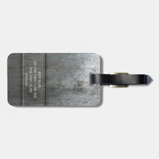 Masculine Silver Disted Metal Monogram Bagagelabel (Achterkant horizontaal)