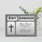 Masculine Silver Gray Pinstripes First Commune Kaart (Staand voorkant)