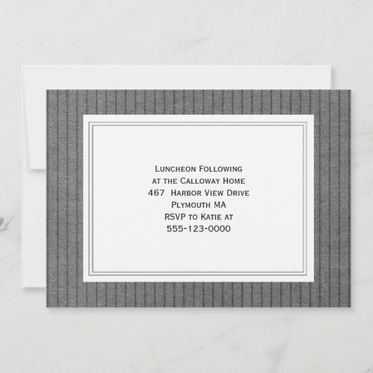 Masculine Silver Gray Pinstripes First Commune Kaart (Achterkant)