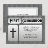 Masculine Silver Gray Pinstripes First Commune Kaart (Voorkant / Achterkant)