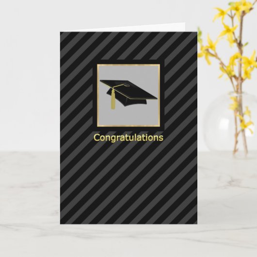 Masculine Stripe en Afstuderen van Pet van karton Kaart (Gele Bloem)