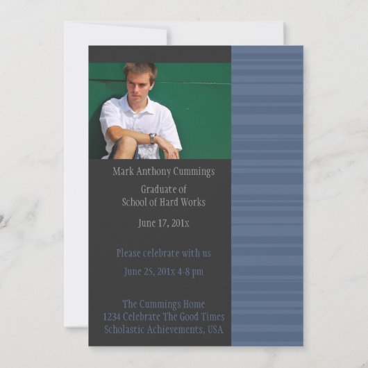 Masculine Stripes Afstuderen Uitnodiging (Achterkant)