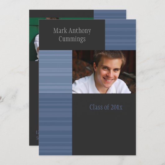 Masculine Stripes Afstuderen Uitnodiging (Voorkant / Achterkant)