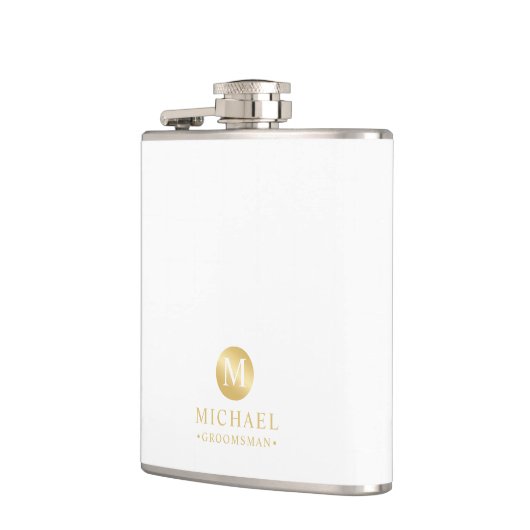 Masculine White en Gold Personalized Groomsmen Heupfles (Links)