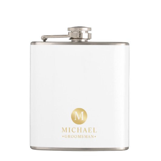 Masculine White en Gold Personalized Groomsmen Heupfles (Voorkant)