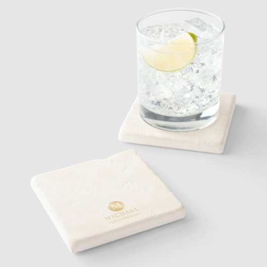 Masculine White en Gold Personalized Groomsmen Stenen Onderzetter (Zijkant)