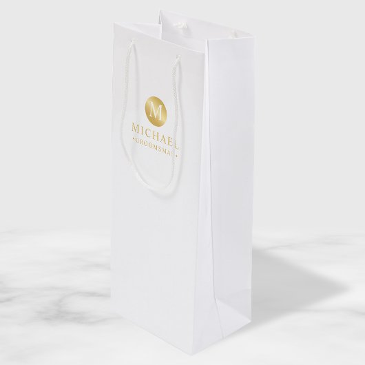Masculine White en Gold Personalized Groomsmen Wijn Cadeautas