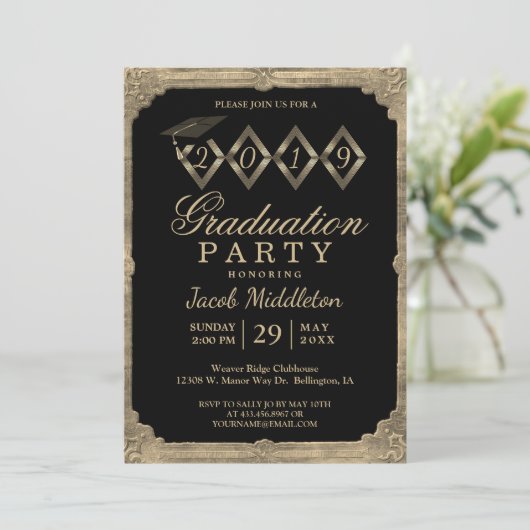 Masculine  zwart-goudAfstuderen Kaart (Staand voorkant)