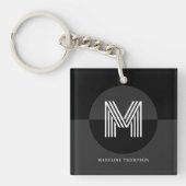 Masculine Zwart Grijs Geometrisch Modern Monogram Sleutelhanger (voorkant)