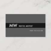 masculine zwarte streep monogrammen op donkergrijs visitekaartje (Voorkant)