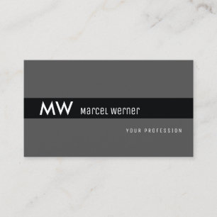 masculine zwarte streep monogrammen op donkergrijs visitekaartje