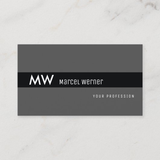 masculine zwarte streep monogrammen op donkergrijs visitekaartje (Voorkant)