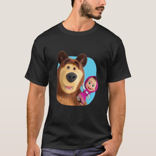 Masha en het Beer Duo samen blauw T-shirt (Voorkant)