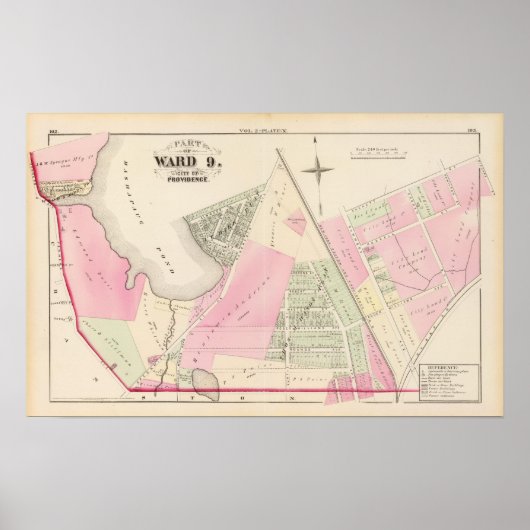 Mashapaug Pond en Cranston Atlas Map Poster (Voorkant)