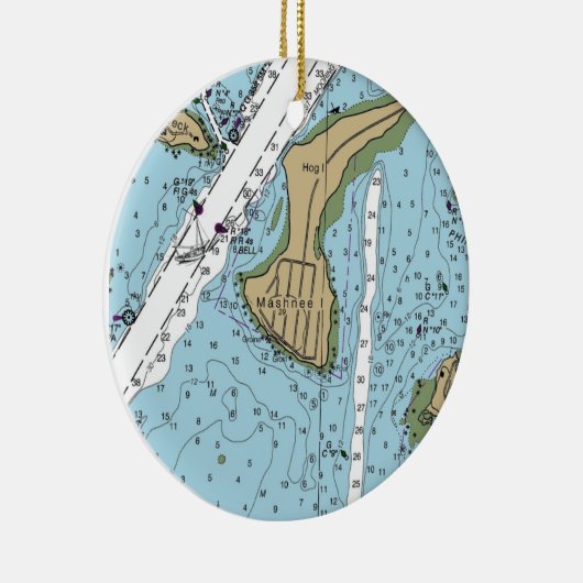 Mashnee Island MA Chart Keramisch Ornament (Rechts)