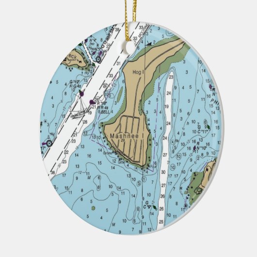 Mashnee Island MA Chart Keramisch Ornament (Links)