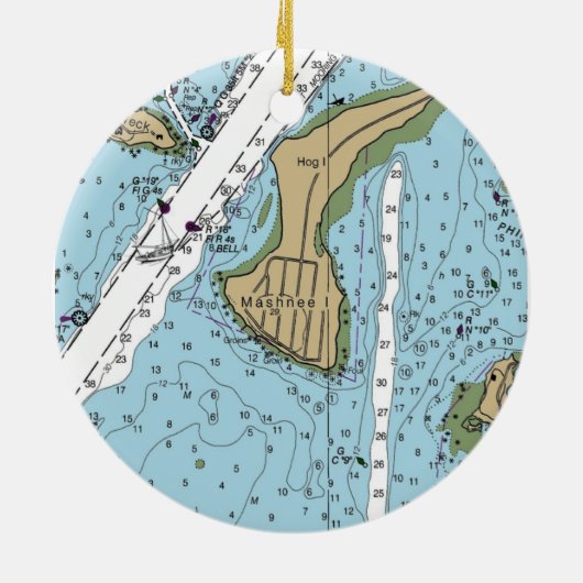 Mashnee Island MA Chart Keramisch Ornament (Achterkant)