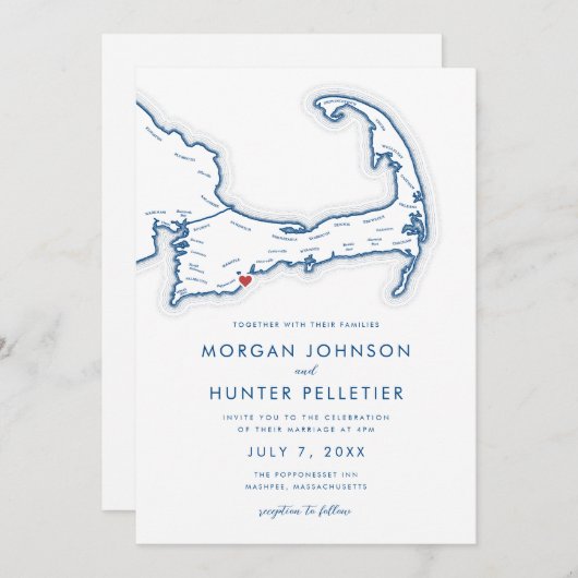 Mashpee Cape Cod Navy Blauw Minimalistische bruilo Kaart (Voorkant / Achterkant)