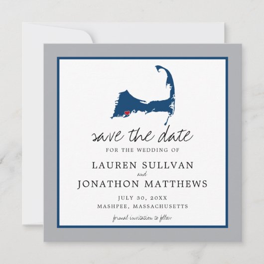 Mashpee Cape Cod Wedding Moveable Heart Save The Date (Voorkant)