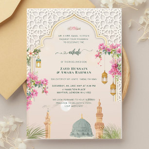 Masjid An-Nabawi Nikah   Luxe Islamitische Trouwka Acryl Uitnodigingen