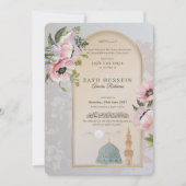 Masjid An-Nabawi Roze Klaprozen Islamitisch Save The Date (Voorkant)