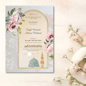 Masjid An-Nabawi Waterverf & Roze Poppies Islamiti Save The Date