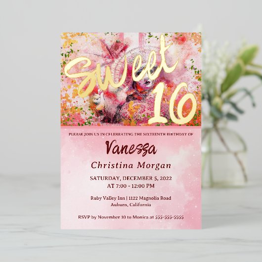 Mask Ball Sweet 16 Uitnodiging tot Folie (Staand Voorkant)