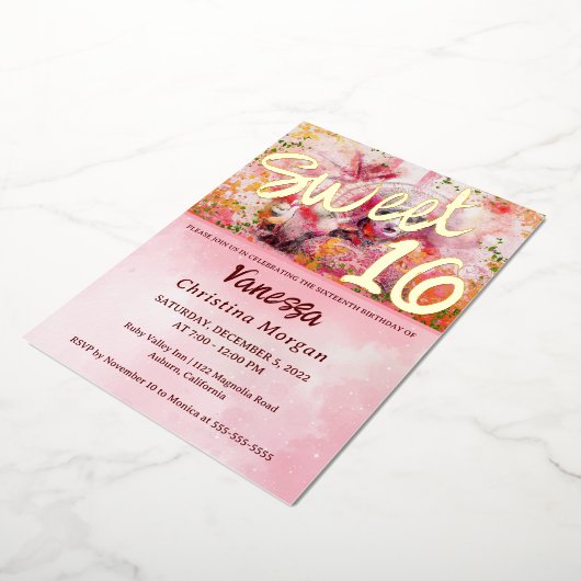 Mask Ball Sweet 16 Uitnodiging tot Folie (Gedraaid)