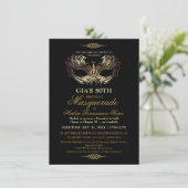 Mask Black Gold 50th Masquerade Birthday  Kaart (Staand voorkant)