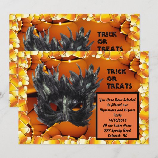 Mask Halloween Invitation Kaart (Voorkant / Achterkant)
