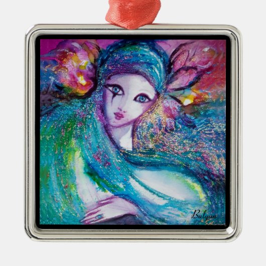 MASK IN BLAUW METALEN ORNAMENT (Voorkant)