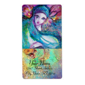 MASK IN BLAUW, roze groene gouden vonken Etiket (Voorkant)