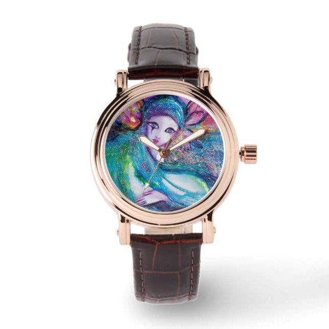 MASK IN BLUE Venetian Masquerade Horloge (Voorkant)