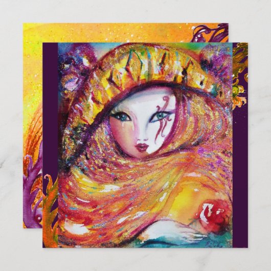 MASK IN GEEL, MARDI GRAS PARTIJ metallic Kaart (Voorkant / Achterkant)