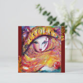 MASK IN GEEL, MARDI GRAS PARTIJ paars rood violet Kaart (Staand voorkant)