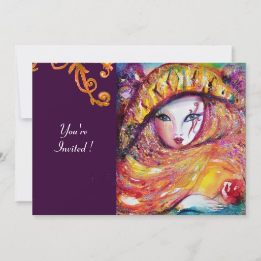 MASK IN GEEL, MARDI GRAS PARTIJ paars rood violet Kaart (Voorkant)