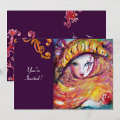 MASK IN GEEL, MARDI GRAS PARTIJ paars rood violet Kaart (Voorkant / Achterkant)